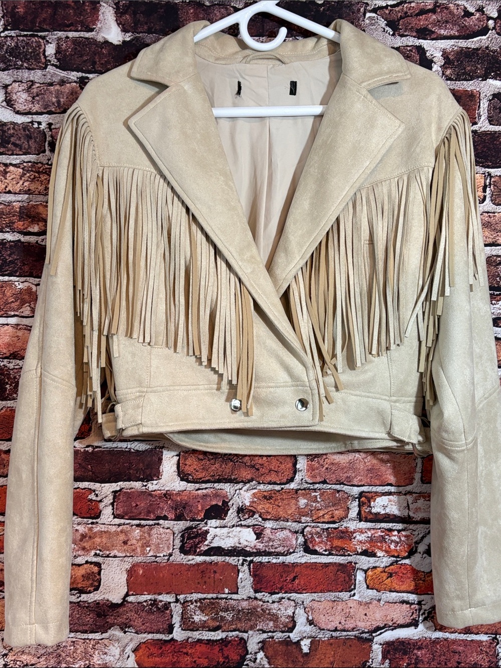 Forever 21 Cream Fringe Faux Suede Crop Moto/Western Style Jacket Medium